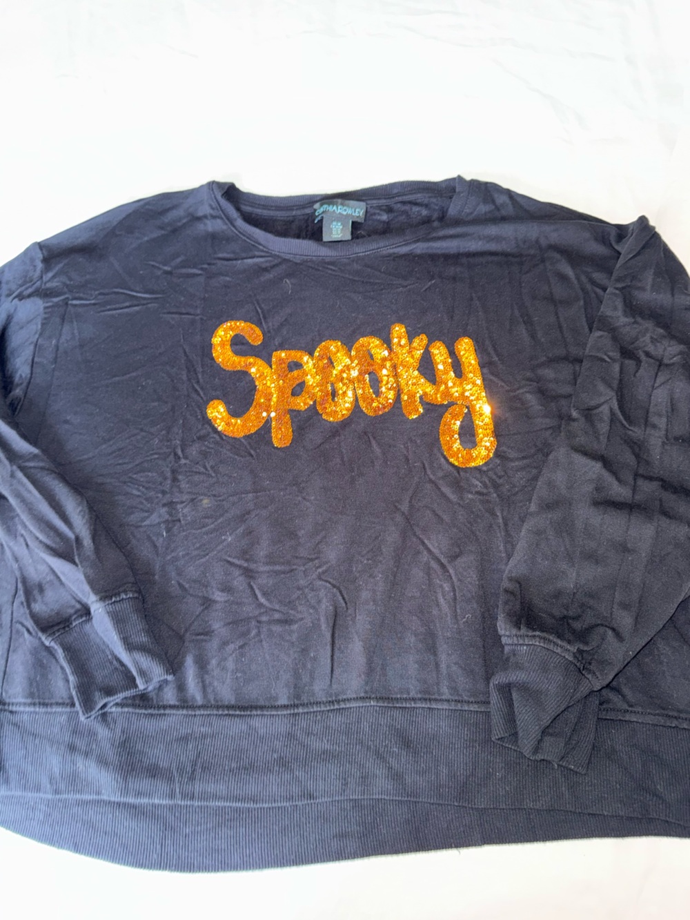 Cynthia Rowley Black Sweatshirt with Orange Sequin 'Spooky' Script